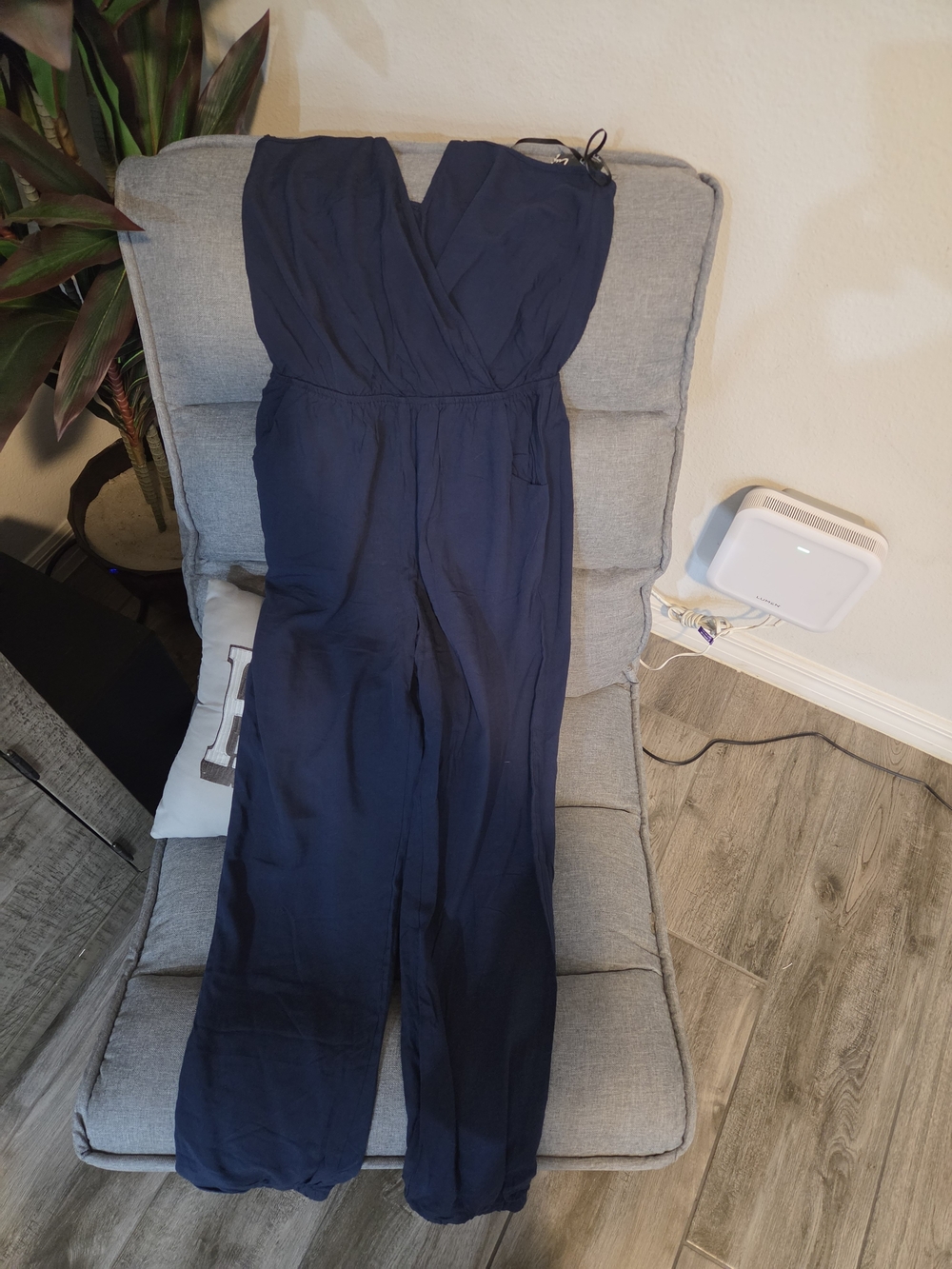 Lulu's Navy Strapless Wide-Leg Jumpsuit